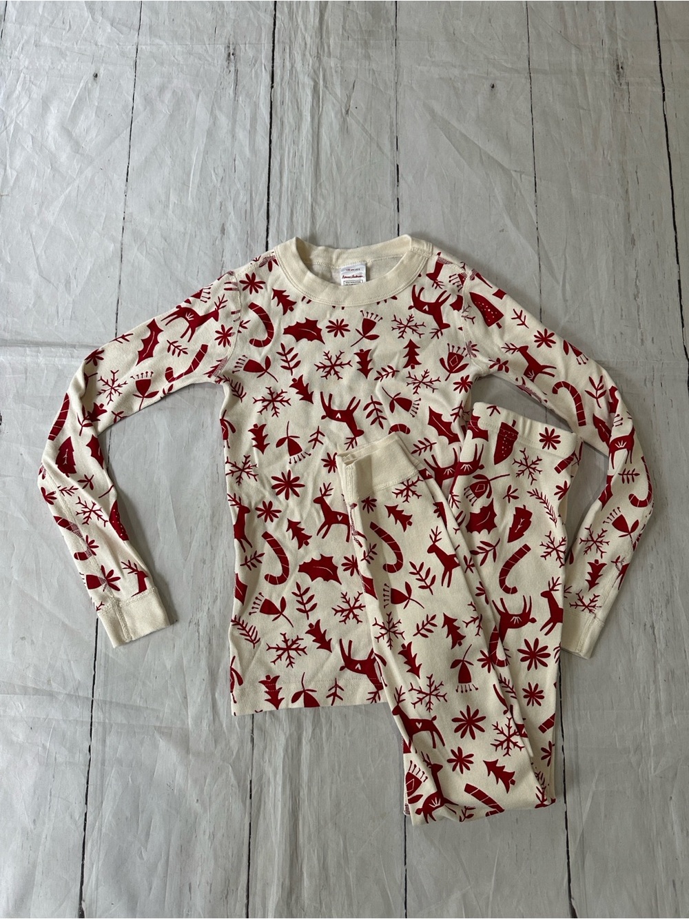 Hanna Andersson Scandi Cane Cream Red Holiday Print Pajama Set unisex size 8